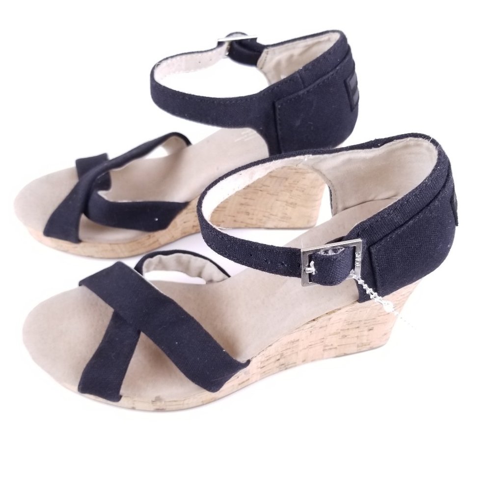 Toms Black Corky Wedge Sandals Heels Size 9 B175